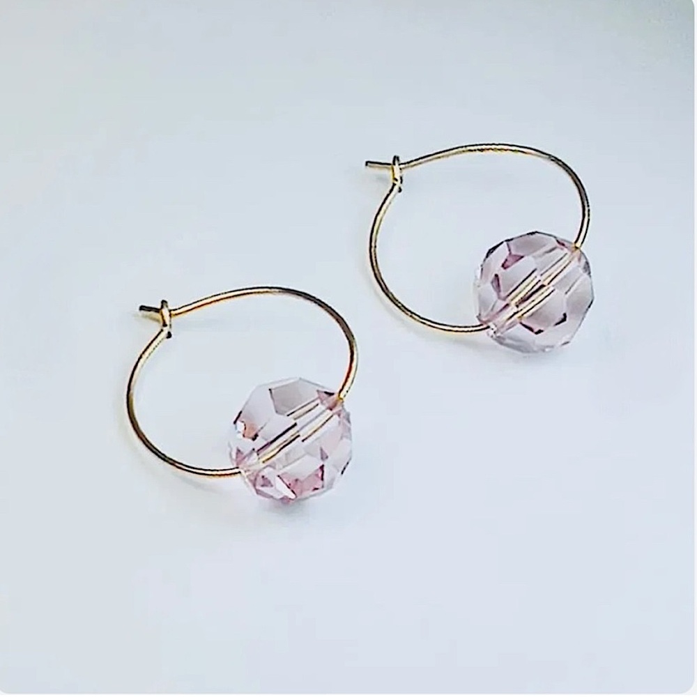 Disco Ball Hoop Earrings by Melle Gem | Lilac Crystal | Gold Hoops | $34.00